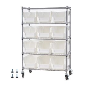 5-Tier Rolling Bin Storage Rack, 12 Organizer Bins, Bin Rack Storage Steel Wire Shelving System with Wheels, Mobile Tool Organizer for Garage