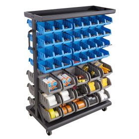 7-Tier Double-Sided Rolling Bin Storage Rack, 94 Plastic Bins, Dual-Sided Parts Organizer with Wheels, Mobile Tool Organizer for Garage, Warehous