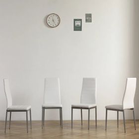 4pcs backrest cushion horizontal sewing decoration PU leather dining chair round tube white cushion gray leg N201( Replace encoding 13029116) (Option: as picture)