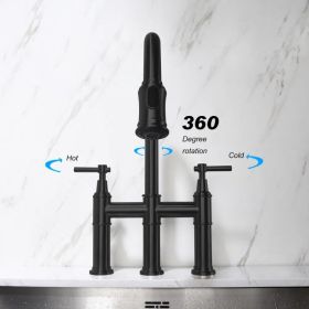 Pull Down Double Handle Kitchen Faucet-dk (Option: Matte Black)