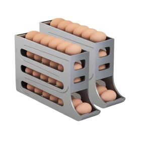 2pcs Kitchen Eggs Organizer 4-layer Slide Refrigerator Eggs Rack (Color: Grey, Type: Eggs Rack)